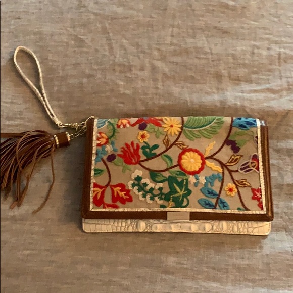 Brahmin Handbags - Brahmin One of a Kind Piece | Floral Embroidered And Leather Clutch, w/ dust bag